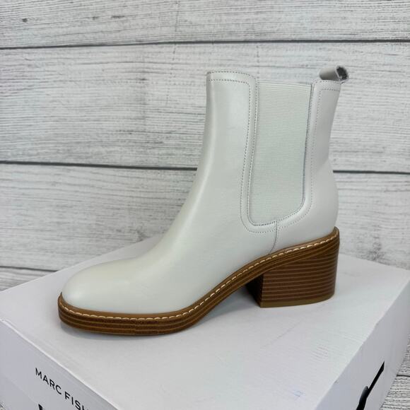Marc Fisher Women's White Ivory Modesty Leather Chelsea Boots Size 8.5 - Picture 3 of 10